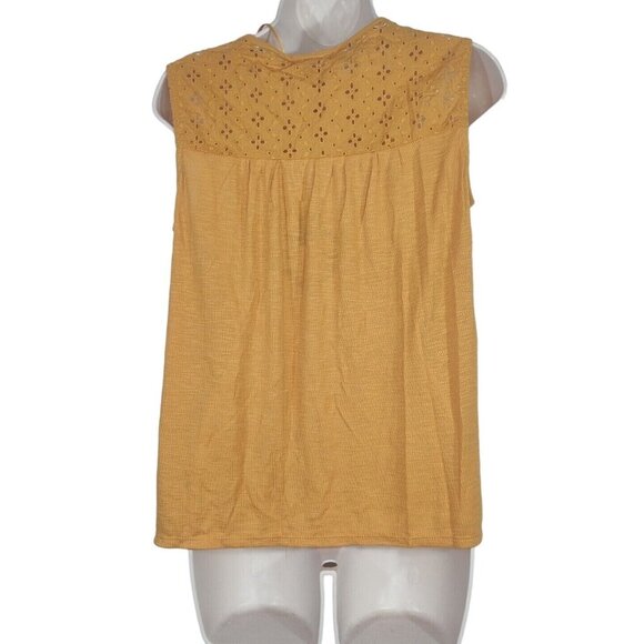 Knox Rose Eyelet Ribbed Tank Top Tassel Women Size L 12 14 Gold Sleeveless NEW - Picture 4 of 9